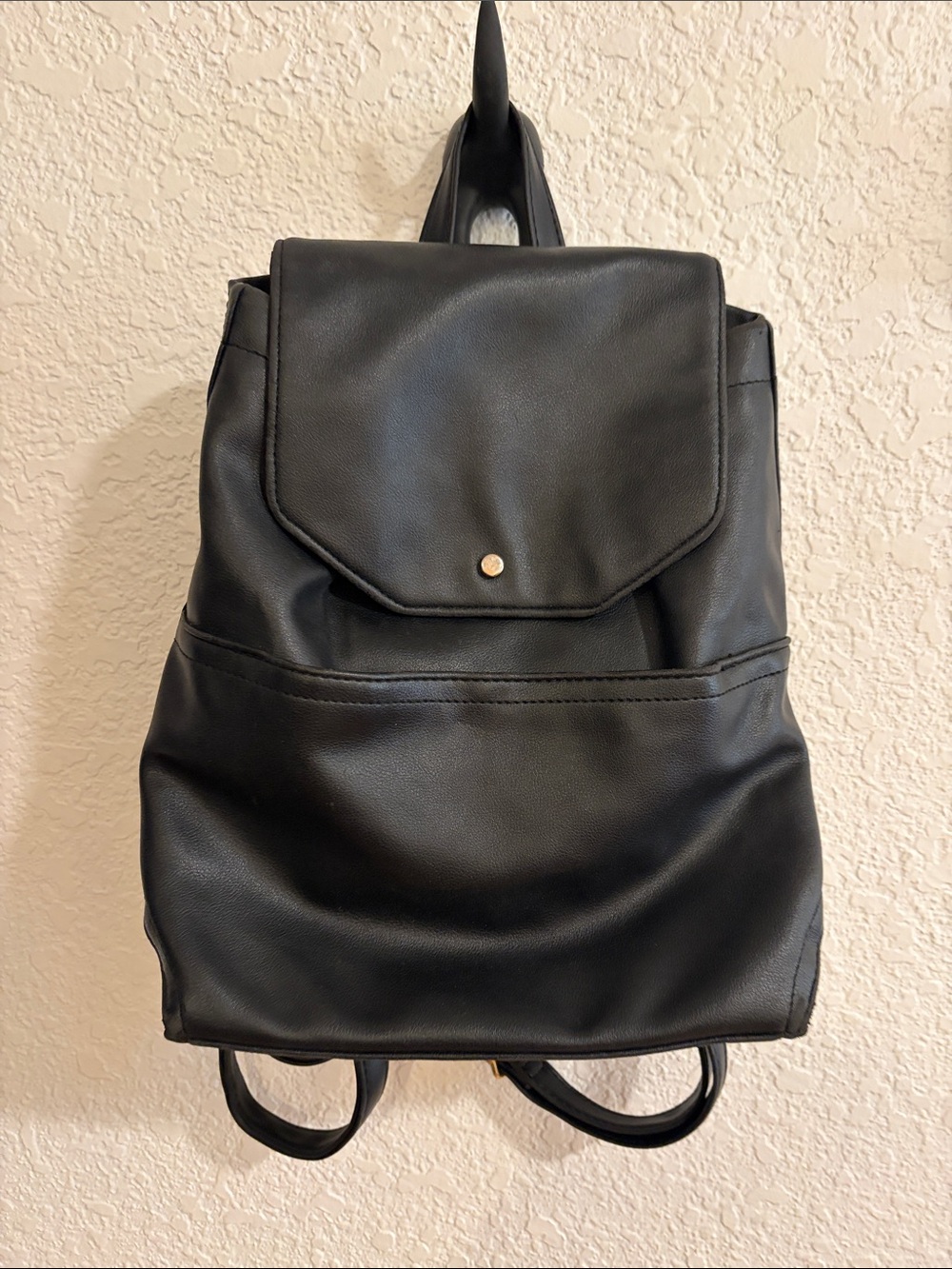 Vintage Black Faux Leather Backpack with Gold Accent